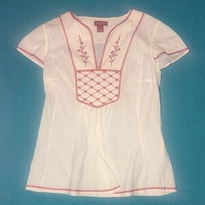 Sundance White Tunic Top with Red Embroidery